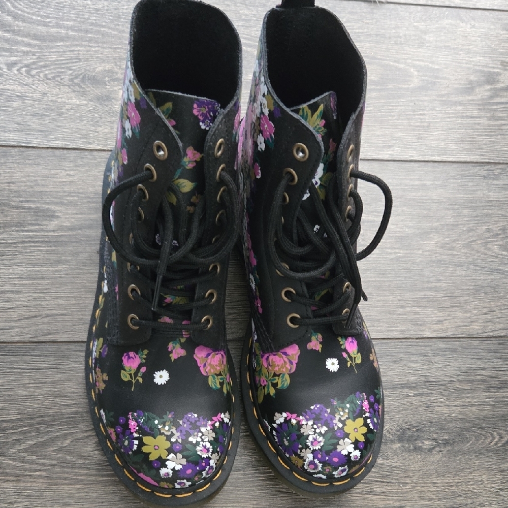 Dr. Martens Black Floral Combat Boots